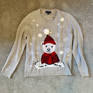 Karen Scott Light Gray Polar Bear Holiday Sweater